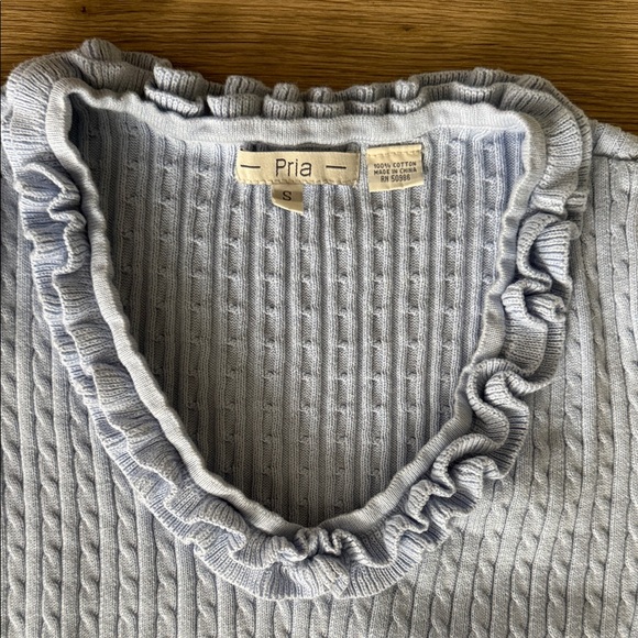 Light Blue Ruffled Knit Top - Picture 2 of 3